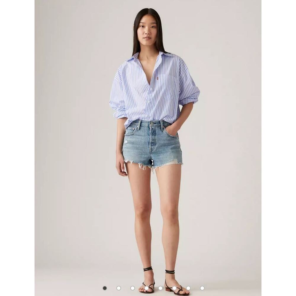 LEVI'S 501 Classic High Rise‎ Distressed Cut Off Jean Shorts Vague Finish Sz 24